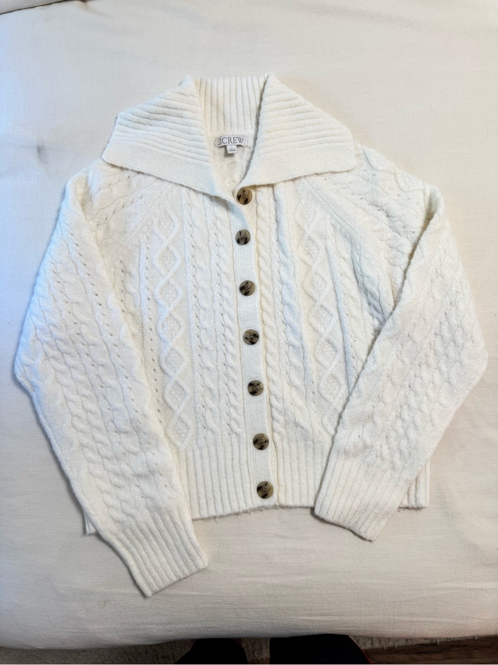 J. Crew Cream Cable-Knit Button-Up Sweater